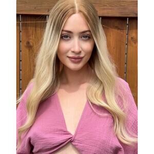 Eve 22”| Lace Top Remy Human Hair Wig- Rooted Warm Blonde Ombré | Bleached Knots